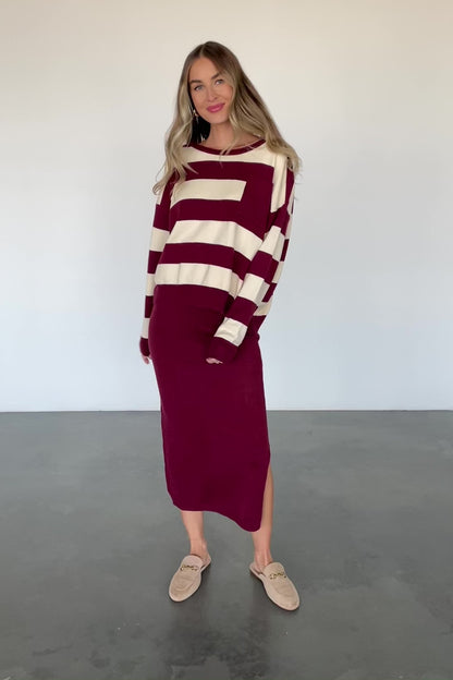 Carlotta Sweater + Skirt Set | Burgundy + Cream