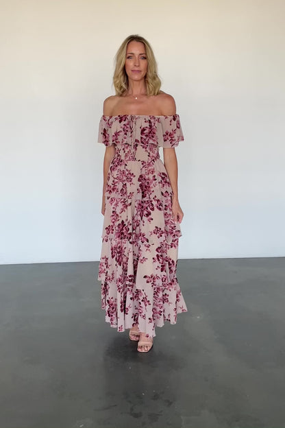 Carina Off Shoulder Maxi Dress | Nude + Rose