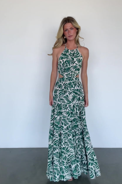 Brett Halter Maxi Dress | Palm Green Print