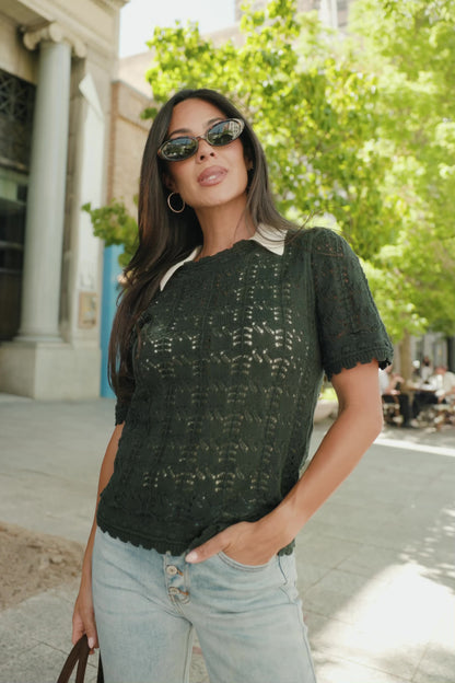 Serenity Knit Sweater Top | Dark Green