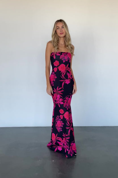 Alicante Maxi Dress | Black + Pink