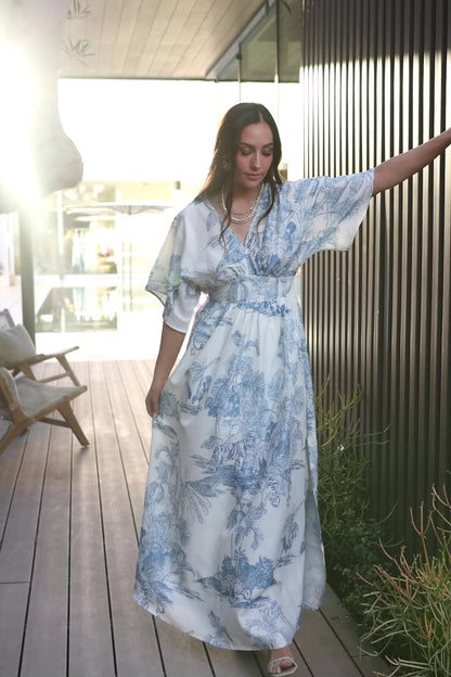 Dara Maxi Dress | Ivory + Blue Print