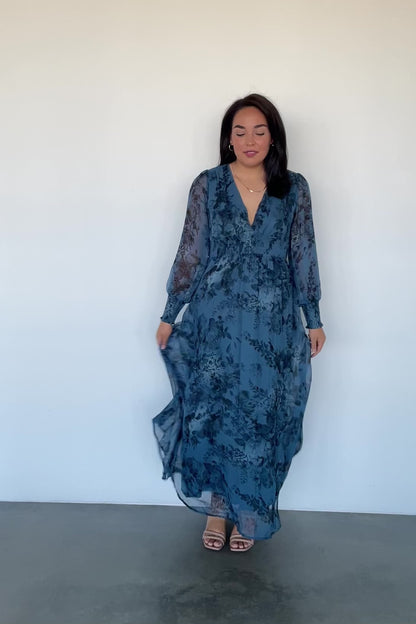 Olivia Maxi Dress | Deep Blue Floral