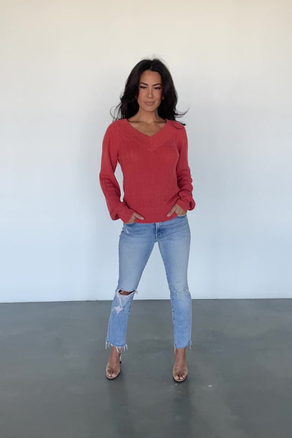 Ashby V Neck Sweater Top | Light Rust