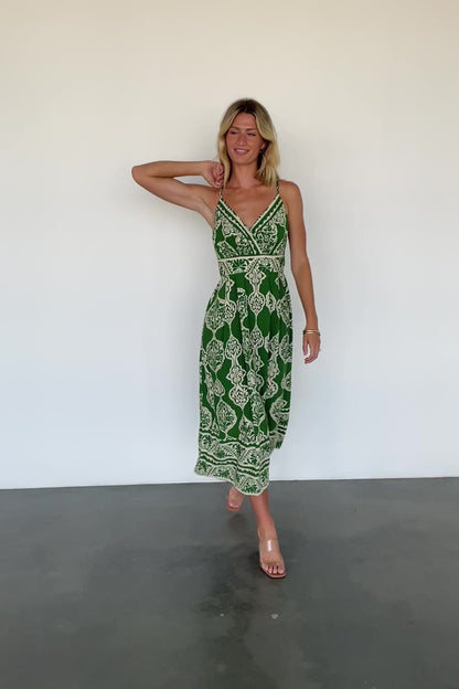 Delia Midi Dress | Green Print