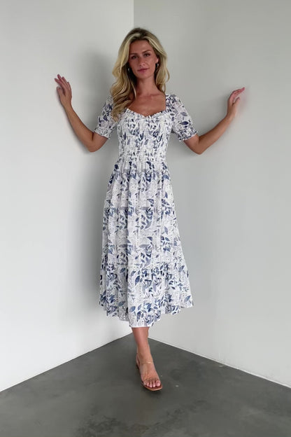 Piper Eyelet Midi Dress | Off White + Blue Floral