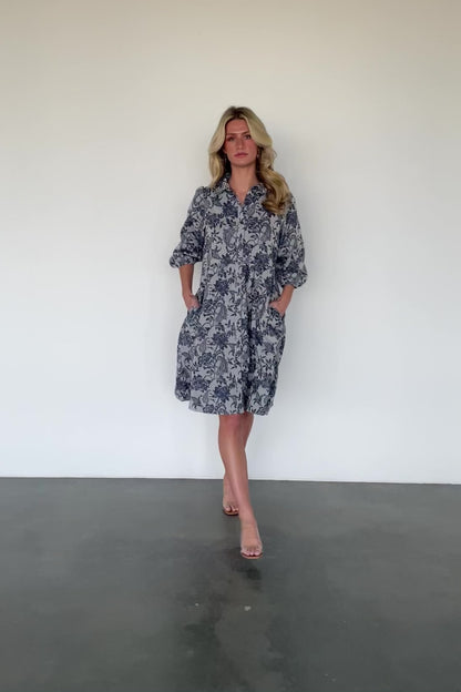 Dakota Babydoll Dress | Navy Print