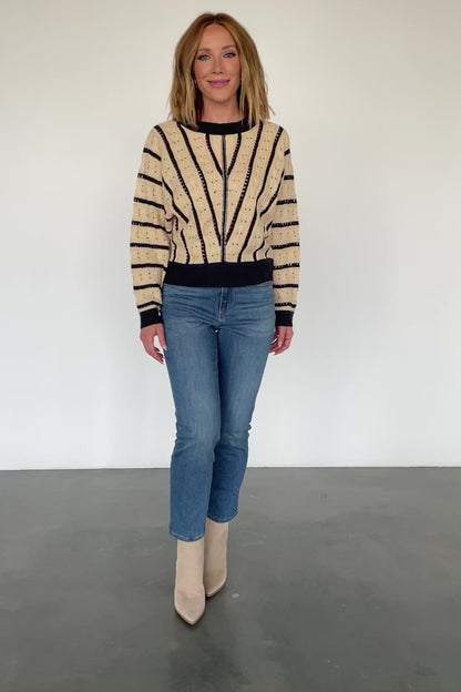 Paola Pointelle Sweater | Beige + Navy