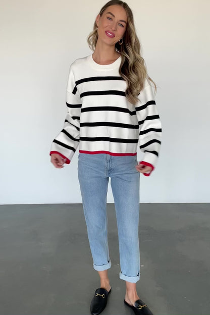 Madilyn Striped Sweater | Off White + Black