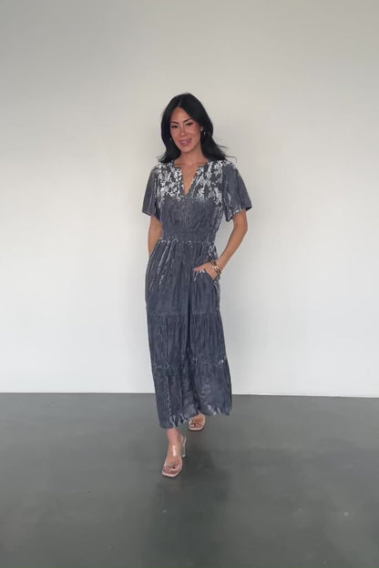 Bronwyn Velvet Dress | Dusty Blue