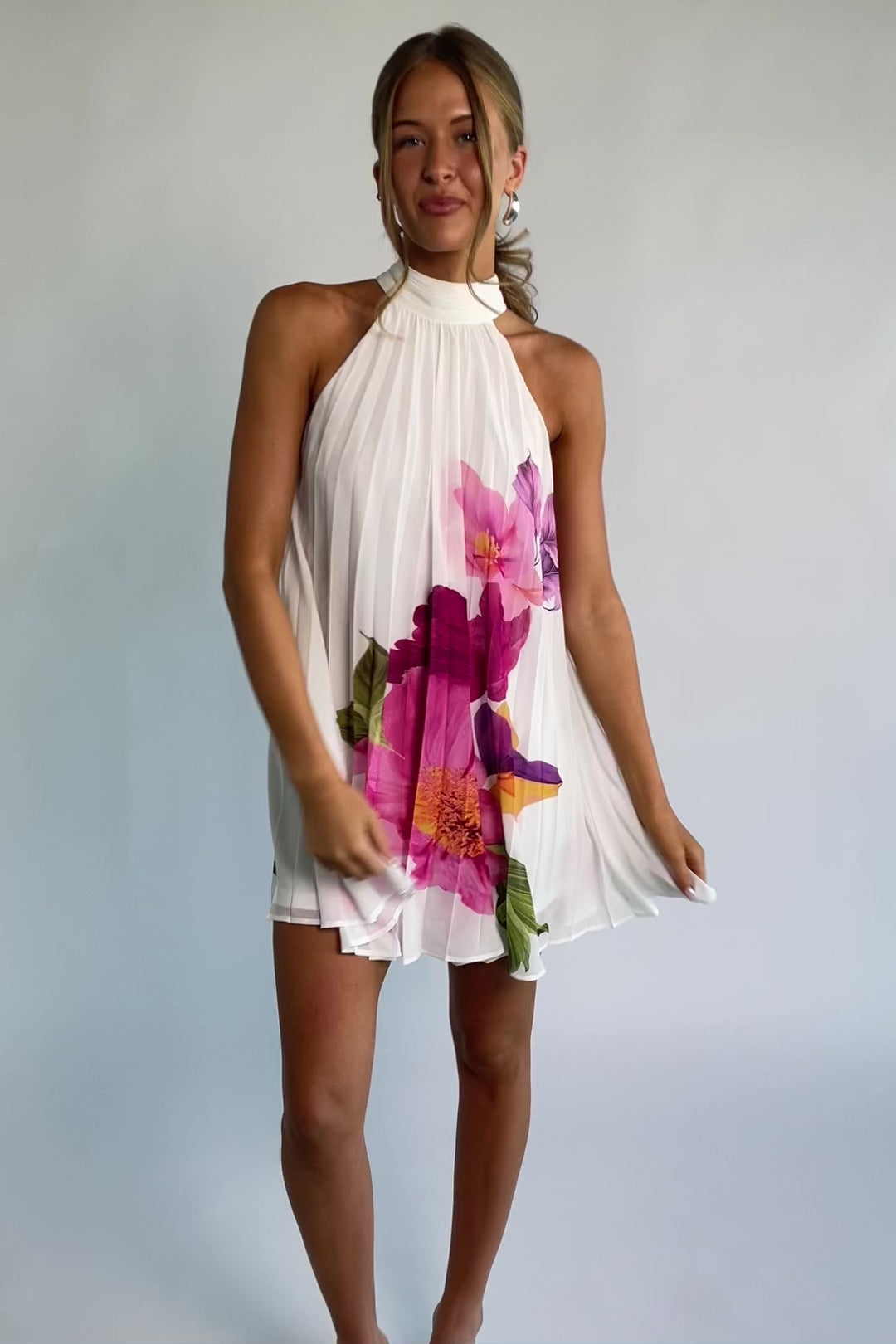 pleated short dress Baltic Born Womens Ravello Pleated Short Dress | Off White Multi Floral