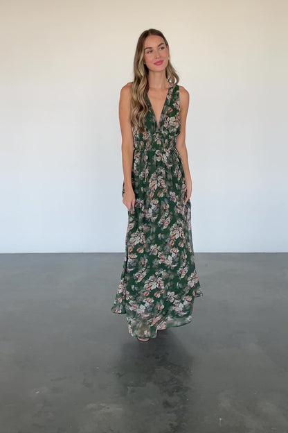 Imogen Maxi Dress | Deep Green Multi