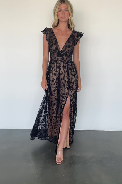 Alexa Embroidered Sequin Maxi Dress | Black + Nude