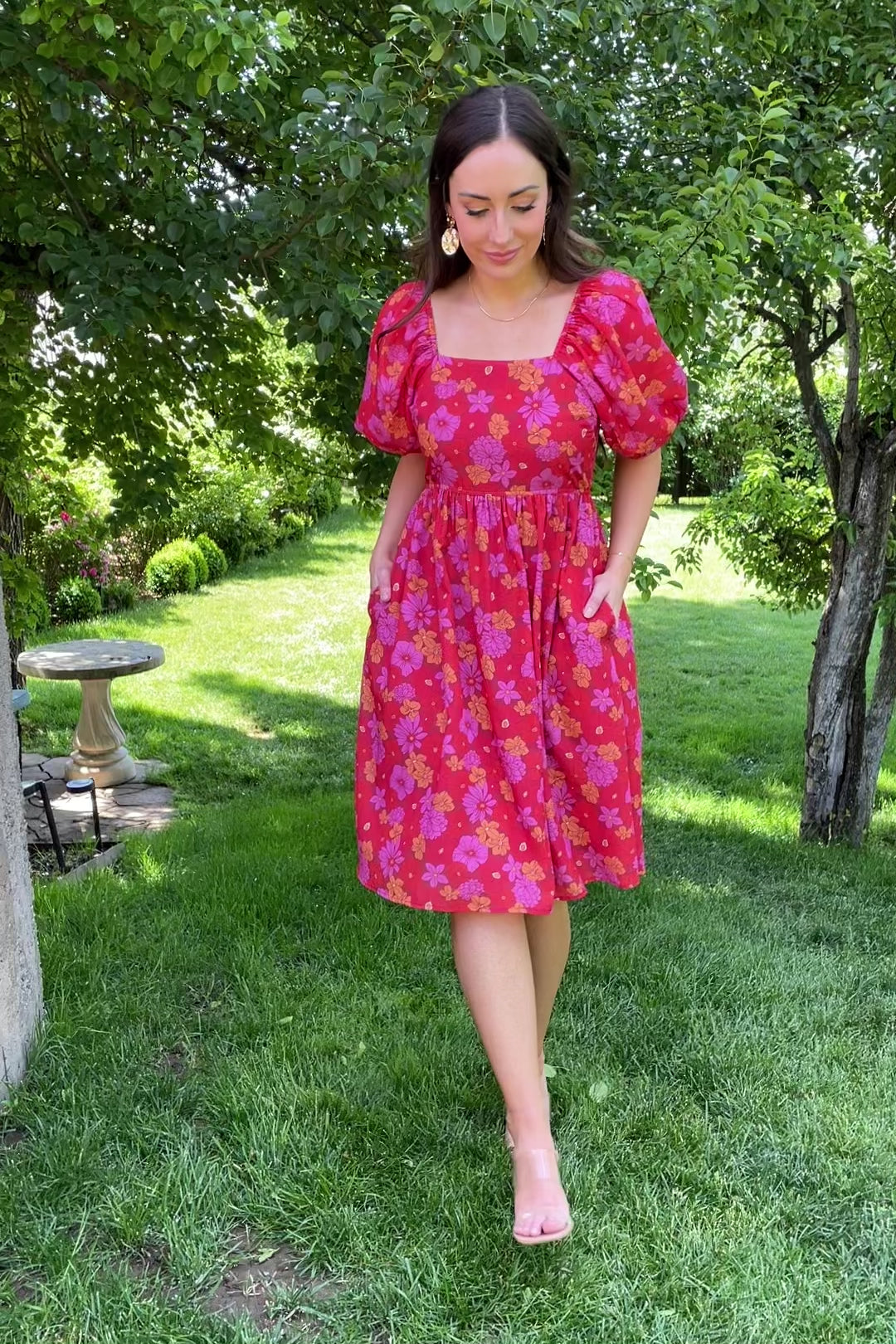 red flowery dress Red Floral Cotton Mini Dress - Floral Dresses