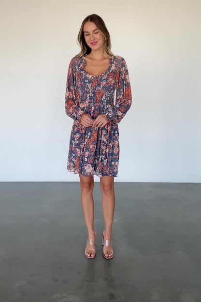 Parker Short Dress | Blue + Orange Floral