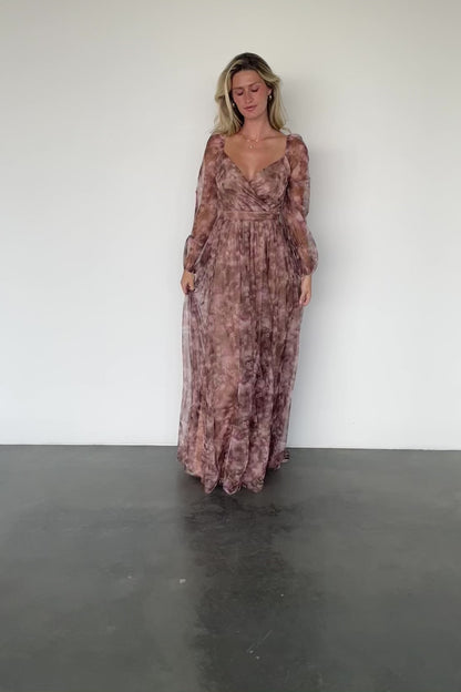 Katara Tulle Maxi Dress | Mocha Floral