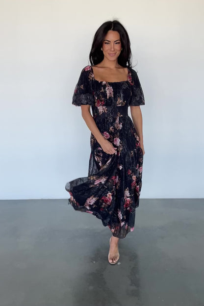 Annabeth Midi Dress | Black Floral