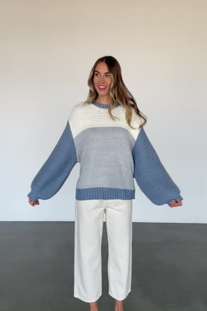 Hygge Chunky Knit Sweater | Blue + Cream