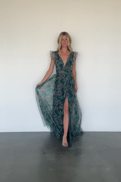 Carmine Maxi Dress | Green Floral