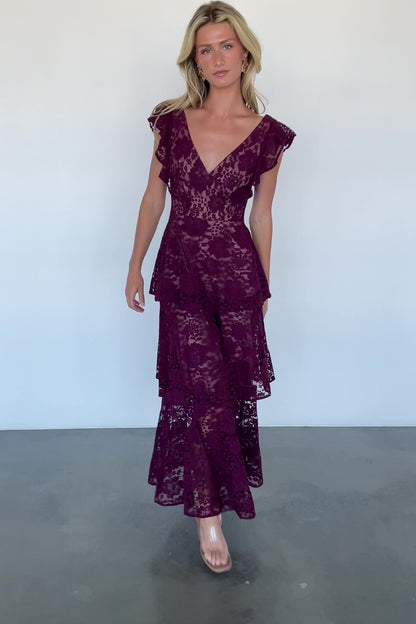 Margot Lace Tiered Maxi Dress | Wine