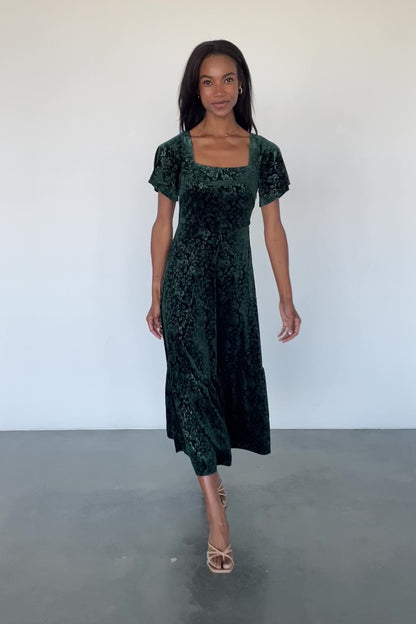 Eirene Velvet Dress | Emerald
