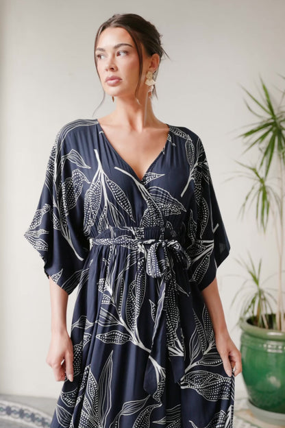 Kalea Maxi Dress | Navy + White