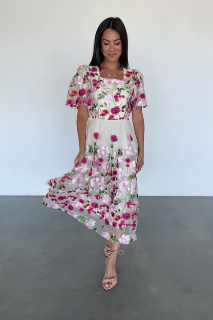 Anastasie Floral Embroidered Dress | Pink Multi