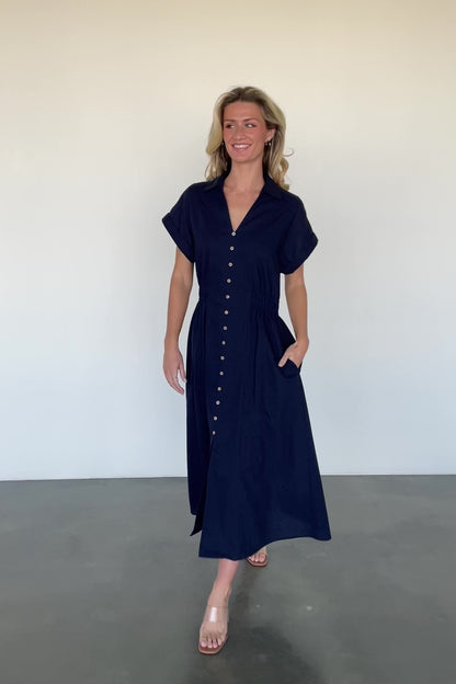 Larah Button Dress | Navy Blue