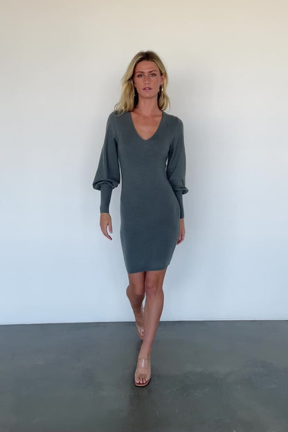 Suki V Neck Sweater Dress | Winter Green