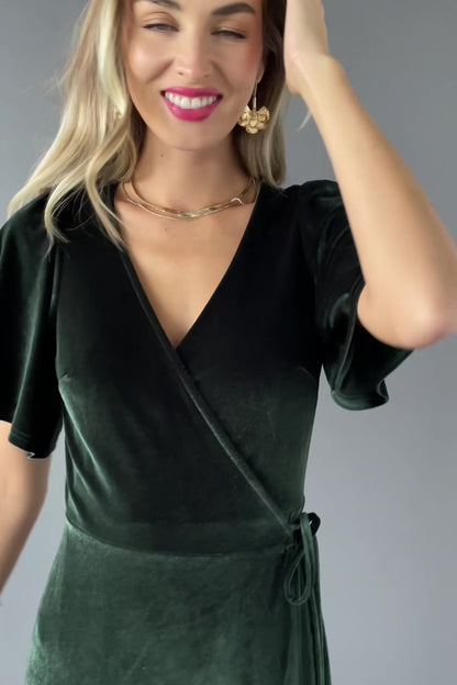 Katelyn Velvet Maxi Wrap Dress | Deep Green