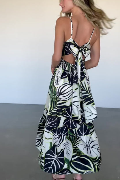 Norita Tie Back Tank Dress | Black + Green Print