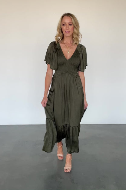 Lovell Smocked Midi Dress | Deep Olive