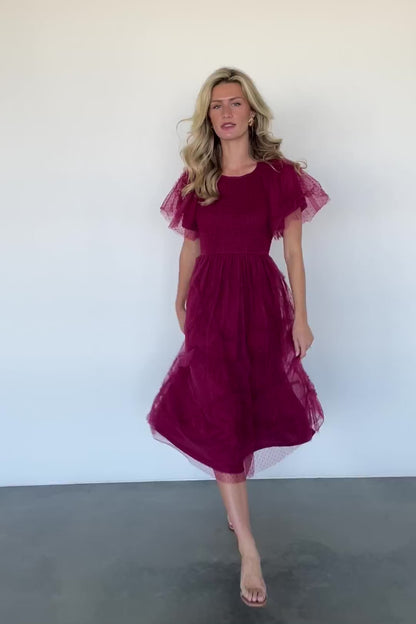 Ambrose Dotted Tulle Midi Dress | Burgundy