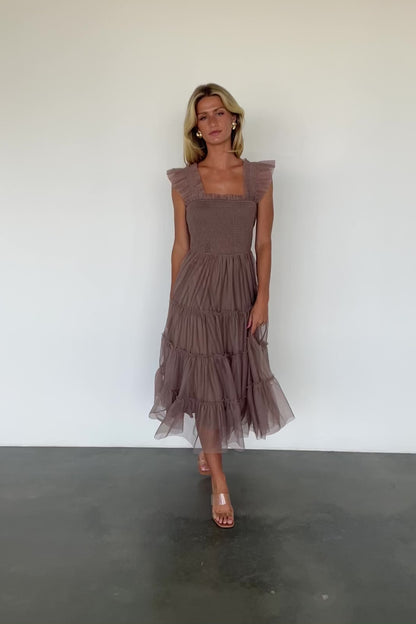 Emma Smocked Tulle Dress | Taupe