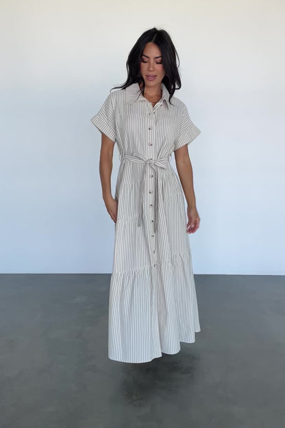 Covey Button Up Maxi Dress | Cream Stripe