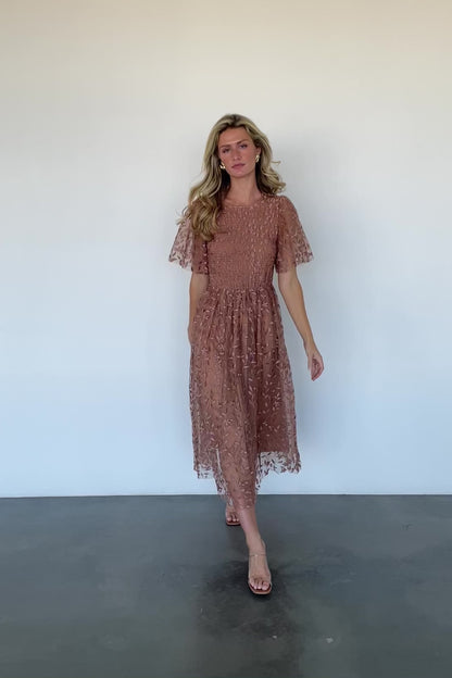 Kendra Embroidered Dress | Nude Rose