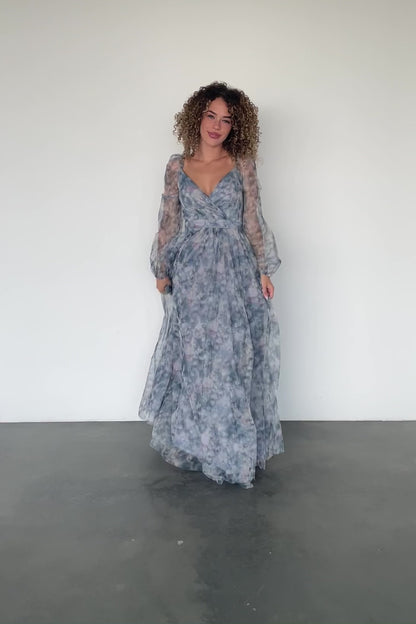 Katara Tulle Maxi Dress | Light Blue Floral