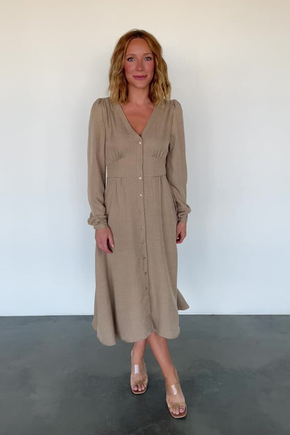 Faith Button Midi Dress | Taupe