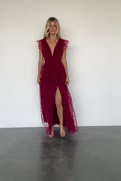 Caterina Tulle Maxi Dress | Wine