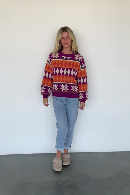 Zermatt Sweater | Magenta + Orange Print