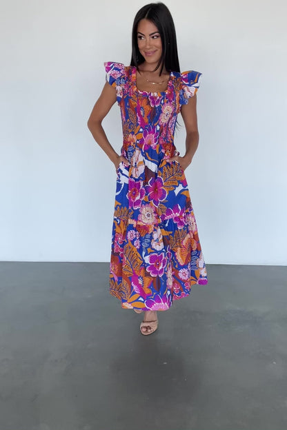 Dominique Midi Dress | Cobalt + Fuchsia Multi