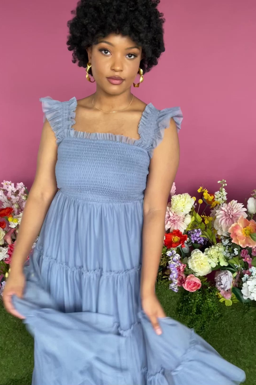 Emma Smocked Tulle Midi Dress — Slate Blue | Baltic Born