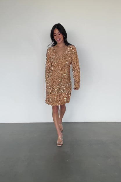 Mira Sequin Short Dress | Gold