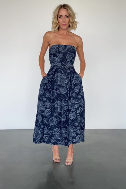 Darlene Strapless Denim Dress | Dark Blue