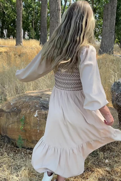 Emmeline Smocked Midi Dress | Natural