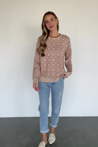 Asther Diamond Sweater | Oatmeal + Camel