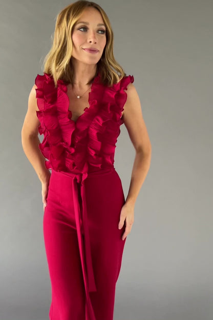 Tyra Ruffle Tank Jumpsuit | Burgundy