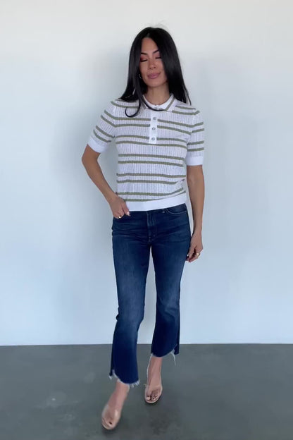 Bahía Knit Stripe Top | Sage + Off White