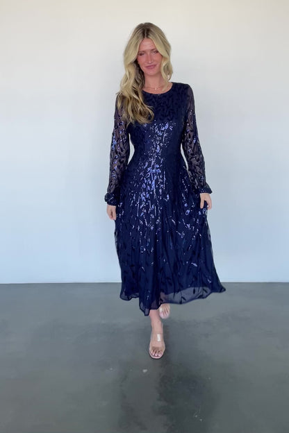 Kalla Sequin Midi Dress | Navy