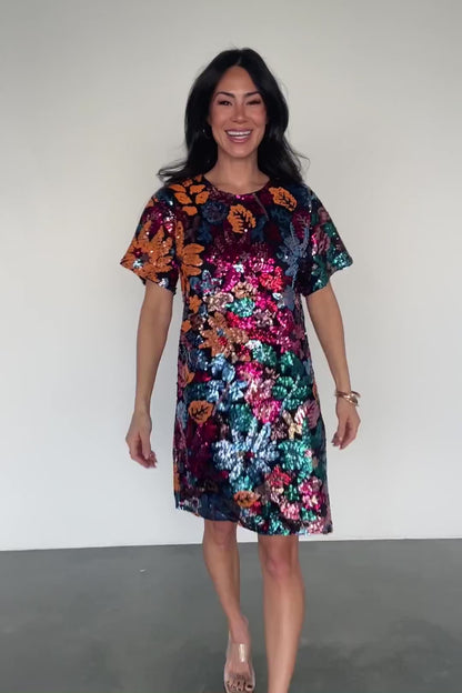 Squires Sequin Short Dress | Black Multi